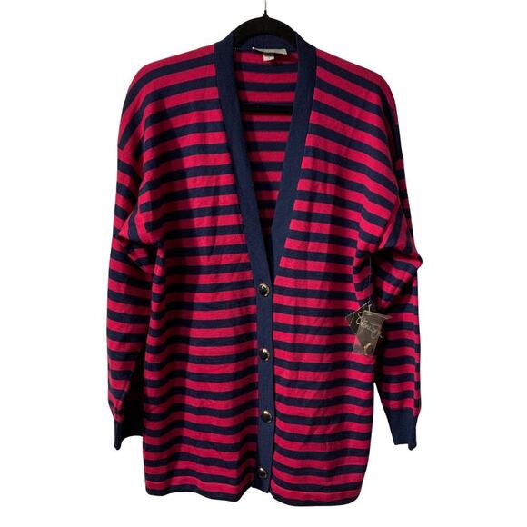 St. John Sportswear Women's Nautical Striped Cardigan Sweater Size M NEW Wool - Picture 1 of 9